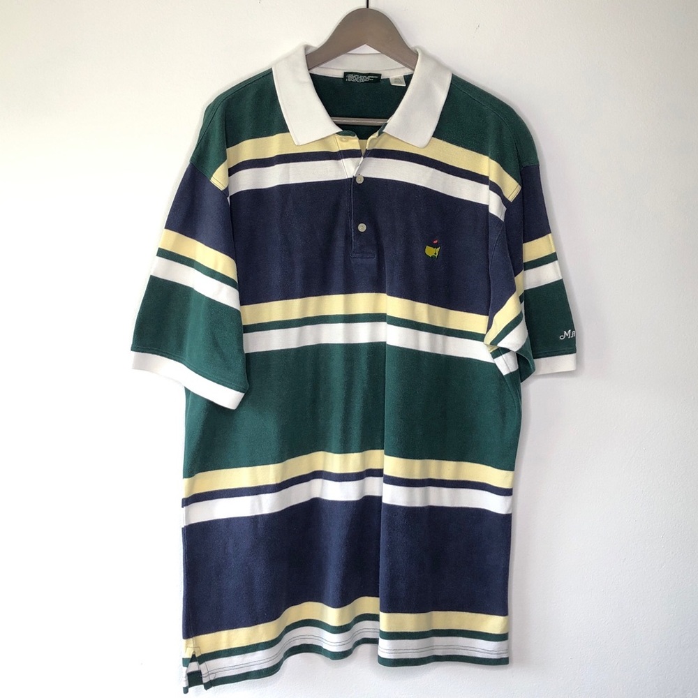 Masters Green Navy Yellow Striped Polo Shirt